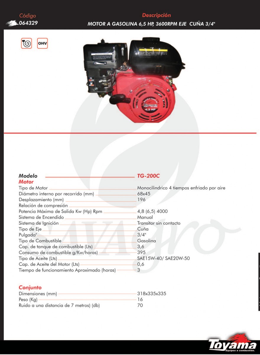 Motor a Gasolina 6,5 HP 3.600 RPM TG-200C 064329